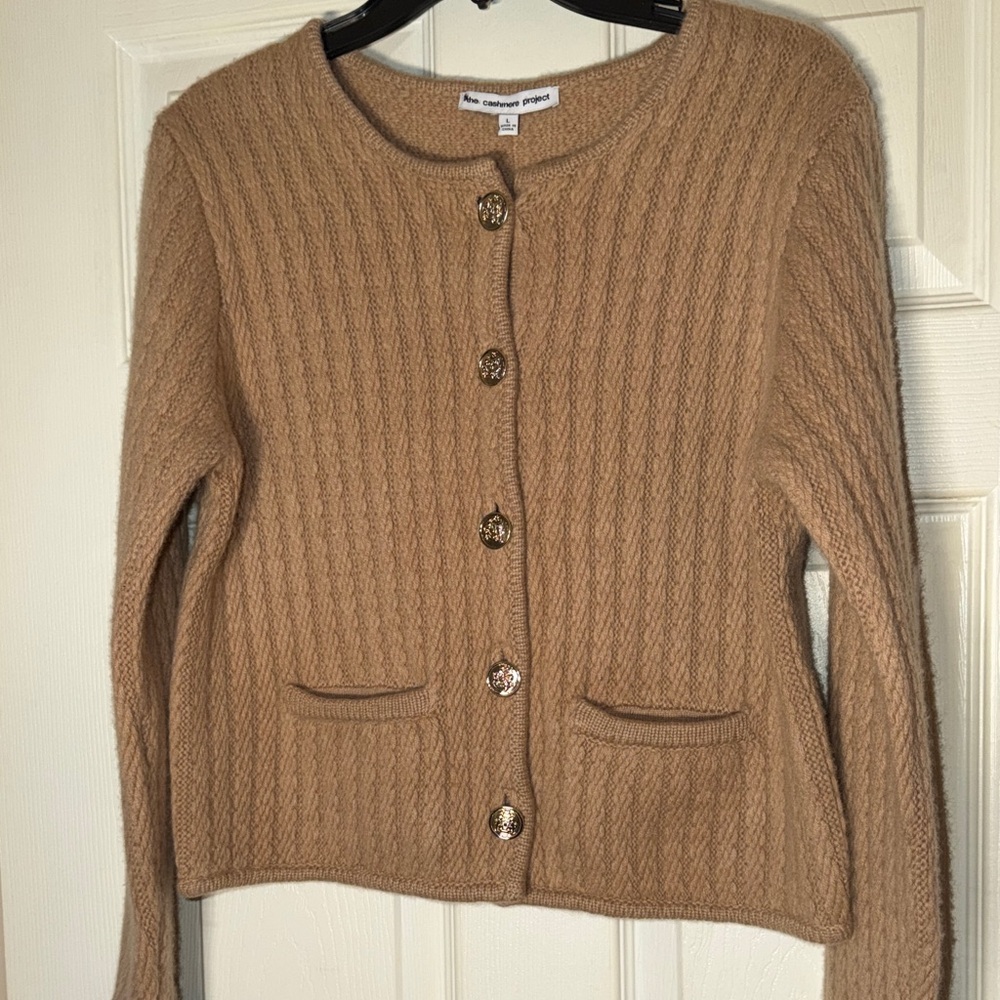 The Cashmere Project Camel Button-Up Cardigan